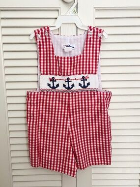 Silly Goose Hand Smocked Gingham Jon Jon Romper